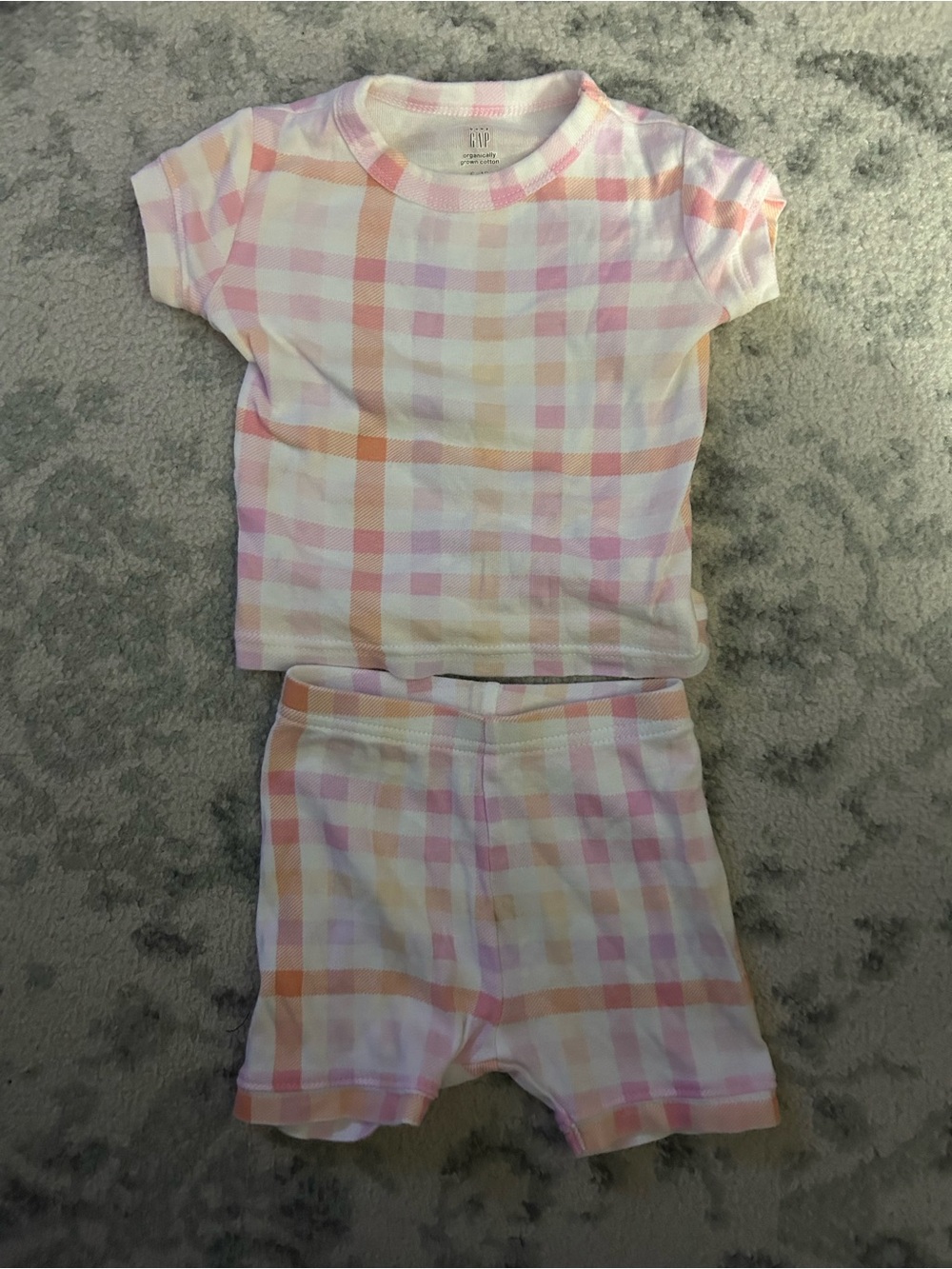 GAP Pink and Peach Plaid Short Pajama Set